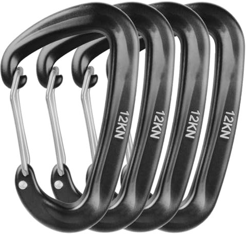 TRIWONDER Karabiner aus Flugzeugaluminium, 12kN Belastbarkeit, Leichter Karabinerhaken Schlüsselanhänger für Hängematten, Camping, Wandern, Angeln (Schwarz - 4 Stück)