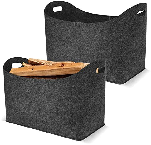 HENGMEI Borsa in feltro per legna da ardere, 2 pezzi, pieghevole, cestino in feltro per la spesa, borsa per legno, giornali, dimensioni 55 x 30 x 40 cm (grigio scuro, tipo B)