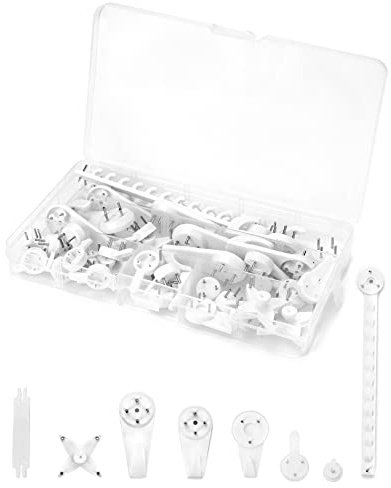 QWORK 42 Piezas Ganchos Para Colgar Cuadros , Sujeta Cuadros Sin Agujeros , Ganchos De Pared Plásticos, Para Marcos De Cuadros, Bolsos, Ropa