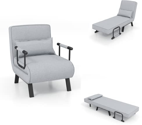 LIFEZEAL Vikbar bäddsoffa, multifunktionell sovstol med 5-vägs justerbart ryggstöd, bäddsoffa, loungesoffa med kudde, soffa för små hus, lägenhet, kontor, upp till 150 kg (ljusgrå)