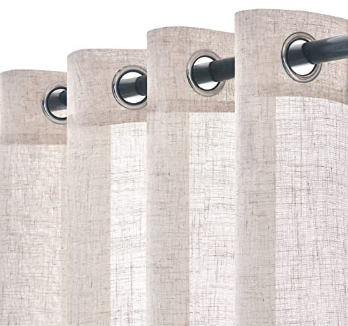 Woaboy 2 pezzi Tende di lino traslucido Tende moderne decorative a occhiello per il soggiorno e la camera da letto 140x260 cm Bianco sbiancato