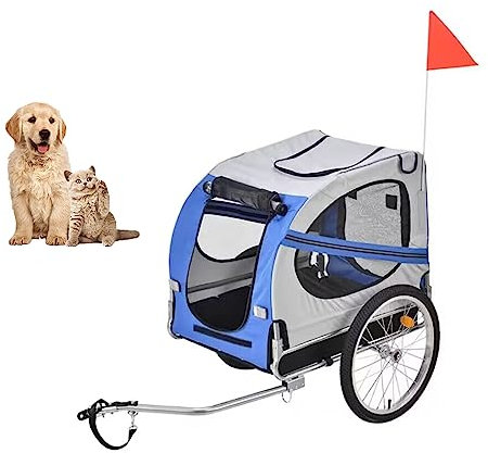 Folding Dog Bike Trailer Pet Cart Carrier for Bicycle Travel in Steel Frame with Hitch Coupler