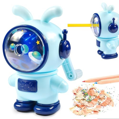 Bleistiftanspitzer, Desktop Manuelle Bleistiftspitzer,Blaues Kaninchen, Bleistiftspitzer mit Kurbel, Anspitzer mit behälter kinder, für Skizzenräume des Schulbüros, Einstellbarer dritter Gang