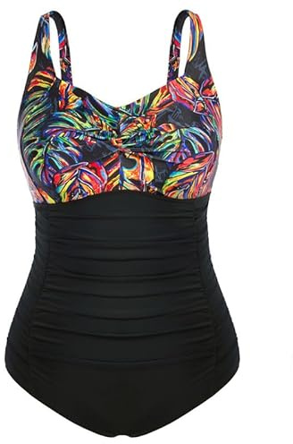 Hanna Nikole Damen Große Größen Einteiliger Badeanzug Bauchweg Bademode Swimsuit V-Ausschnitt Ruched Monokinis