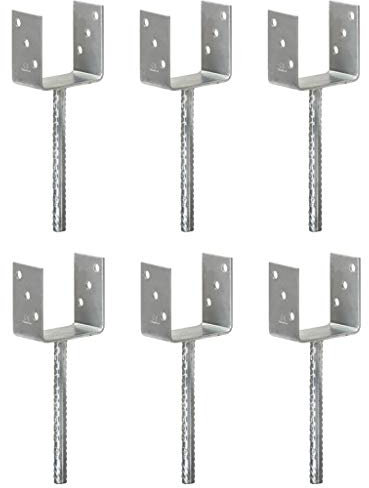 Brokky Fence Anchors 6 pcs Silver 10x6x30 cm Galvanised Steel,Fence Posts Support U Type Pergola Brackets Extender Foot Shaped Concrete in U Heavy Duty Posts Anchor Tool Spikes Steel Galvanised