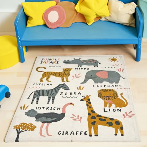 La Maison 100% Cotton Kids Play Mat, Tufted Soft Smooth Anti-Slip Toddlers Nursery Rug, Indoor Room Floor Carpet Decor (Safari Animals)