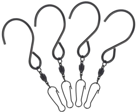 Toddmomy 4pcs Swivel Hooks Wind Spinners S Hooks Stainless Steel Wind Chime Hook Clips Hanging Garden Hooks for Bird Feeders Tree Windsock Black