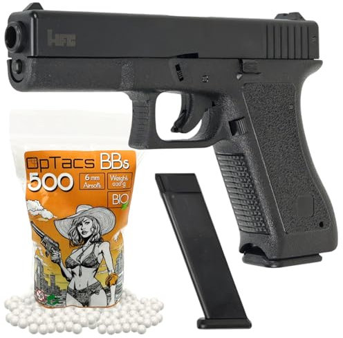 Set Airsoft Pistole TTI Q7 Softair Combat Master Federdruck JW3 6mm 0,5 Joule schwarz inkl. 500 Premium BBS 0,20g Munition | Weiterentwicklung der 1911