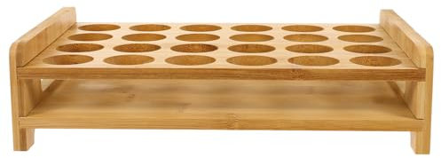 OKUMEYR Wooden Shot Glasses Holder Tray 24-hole Bamboo Bullet Cup Rack Bar Supplies Organizer for Home and Party