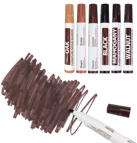 Holzmarker, Möbelreparatur-Set, Holzmarker, 6 Farben, Holzmarker für Kratzer, Marker und Wachsstifte, Holzstifte für Kratzer, Wiederherstellung eines Finishs für Holzboden, Türen, Schränke, Chai