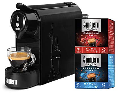 Bialetti Gioia, Macchina Caffè Espresso Incluse 32 Capsule, Funziona esclusivamente con Capsule, Nero