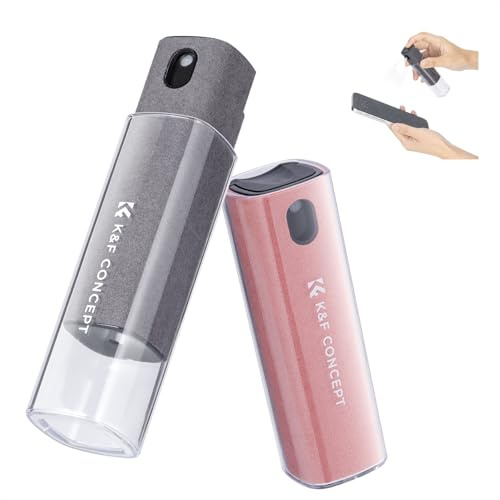K&F Concept Bildschirm Reinigungsset 2-Stück, für Fernseher, Laptop, PC, Handy, Tablet und Autodisplay-Reinigung, Zwei-in-Eins-Spray und Mikrofasertuch (Grau & Rosa)