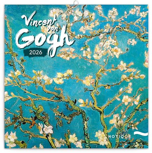 NOTIQUE Väggkalender 2026 Vincent van Gogh, månadsöversikt i häfte, estetisk design 30 x 30 cm (öppen 30x60)