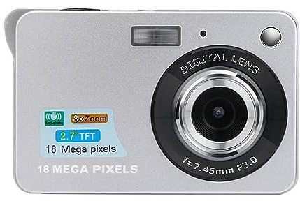 SXYGYWA Cámaras Digitales Portátiles 720P Videocámara 18MP Foto 8X Zoom Antivibración 2,7 Pantalla Retro Vintage Fotografía Grabadora Imágenes Nítidas Detalladas(128G TF Card,Silver)