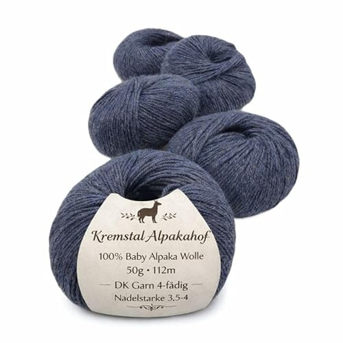 100% Baby Alpaka Wolle – 250 Set (5 x 50g) – 4-fädig – superweich & kratzfrei – Premium Strick- & Häkelgarn – in verschiedenen Farben – hochwertiges Baby Alpaca Yarn (5, merineblau, DK-112m auf 50g)