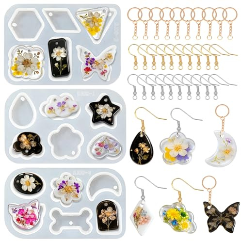 MLPKOI Set di Stampi in Silicone per Resina Epossidica, Stampi per Gioielli in Resina, Ciondolo in Resina Epossidica per Gioielli, Ciondoli, Portachiavi e Orecchini, Adatto ai Principianti