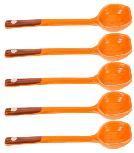 Abaodam 5 Piezas Cucharas de Cerámica Mango Largo en Forma de Calabaza Naranja, Cucharas Soperas Fáciles de Limpiar para Fiestas de Halloween y Acción de Gracias en Casa