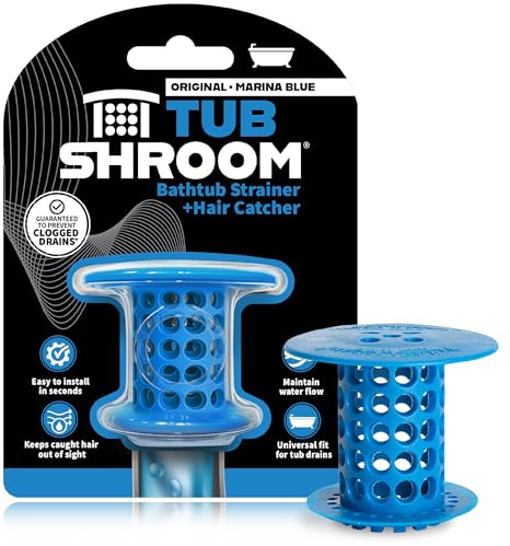 TubShroom Bathtub Drain Hair Catcher – In-Drain Tub Strainer & Clog Prevention Protector, Fits Standard 1.4”–1.75” Tub Drains, Easy Clean, Captures Human & Pet Hair out of Sight (Blue)