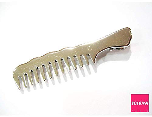 Pince cheveux crocodile plat en métal argenté motif peigne 7cm