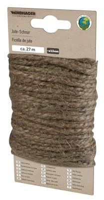 Windhager Schnur 06876 - Cuerda Decorativa de Yute y cáñamo (27 m, 3,5 mm de diámetro), Color marrón
