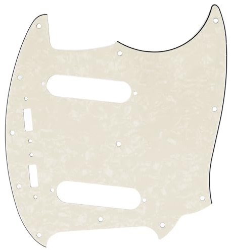 Musiclily Pro 12 Löcher Pickguard Schlagbrett 4 lagig Aged White Pearl | für Fender American Mustang E-Gitarre