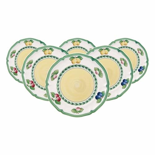 Villeroy & Boch French Garden Fleurence Brotteller 6er Set, 17 cm, Kleiner Teller mit Früchte-Dekor, Premium Porzellan, Weiß/Bunt