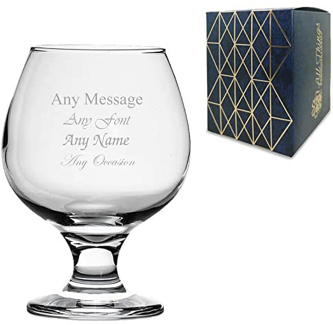 Personalised Engraved 390ml Brandy/Cognac Snifter Glass, Personalise with Any Message for Any Occasion, Stylize with a Variety of Fonts, Gift Box Included, Laser Engraved