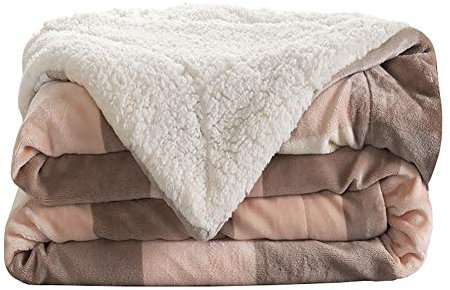 Lsimeru Kuscheldecke Flauschig Warm Braun Rosa Gittermuster Wendedecke Sherpa Fleece Dicke Qualität Doppelpack Lammfelloptik Weich Lammfelldecke Sofadecke 100x120