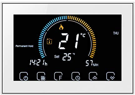 Qiumi Thermostat WiFi Intelligent Afficher la météo, l'indice UV, l'humidité, pour Le Chauffage au Sol électrique, Fonctionne avec Amazon Alexa Google Home, 16A 95~240V AC （Monté sur Cassette）