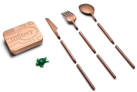Outlery | Portable Camping Cutlery | Reusable Stainless Steel Travel Cutlery Set with Case | Pocket Sized, Durable and Easy to Clean (Rose Gold)