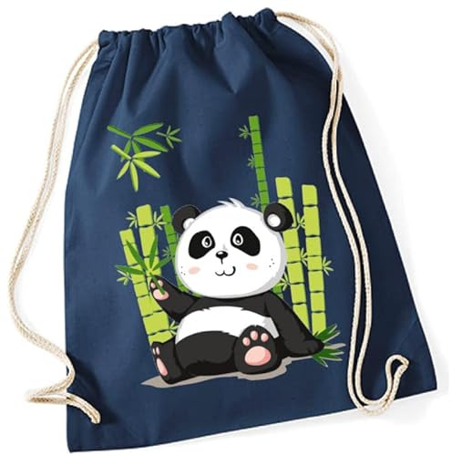Turnbeutel für Kinder | Motiv Panda Paul mit Bambus | Schuhbeutel Sportrucksack Jutebeutel zum Zuziehen für Mädchen & Jungen | Stoffbeutel mit Kordel für Schule Kindergarten Freizeit