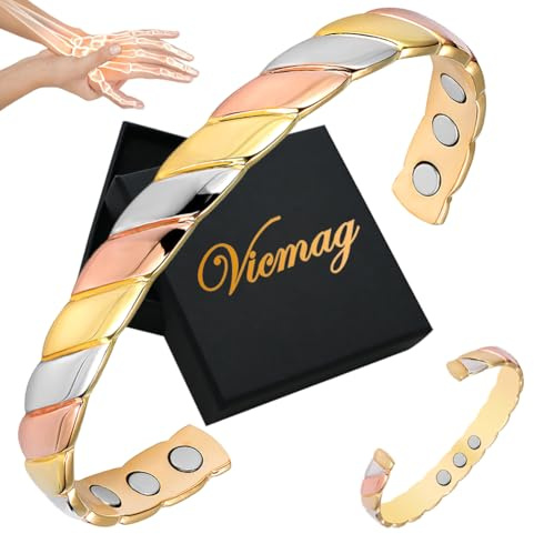 Vicmag Copper Bracelet for Women Magnetic Bracelet 9X Ultra Strength Magnets 99.99% Solid Pure Copper Adjustable Size with Gift Box (Tricolour Diamond)