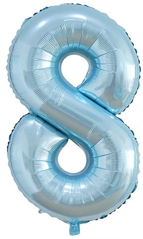 XXL ballong födelsedag 8 blå pärla, ballong numero 8 år deco födelsedag, ballong 8 nummer party deco 101 cm