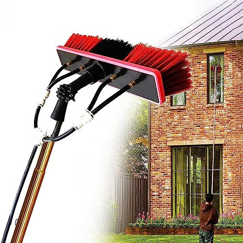 Witriolik Professional Window Cleaning Kit, 6m Long Window Cleaning Pole,Window Washing Kit with 35cm 180° Rotation Brush Head Glass Cleaning Tools for Indoor/Outdoor for High Window (Complete Kit)