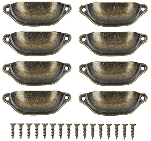 8 Stück Vintage Muschelgriff, 97x35mm Antik Schubladengriff (Bronze) | Eisen, Retro Halbkreis, Möbel Schalen Nostalgie mit Schrauben für Küchen Schrank Kabinett Kleiderschrank