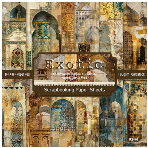 ZAKHSE Motivpapier zum Basteln, 48 Bögen Designpapier 15,2x15,2cm Vintage Gebäude Einseitig Bedruckt Scrapbooking Papier, 12 Muster, Bastelpapier Bunt Dekorpapier DIY Handwerk Scrapbook Zubehör