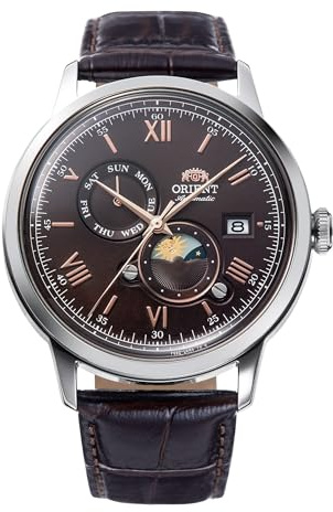 Orient Classic Sun & Moon - Orologio Uomo Automatico a Carica Manuale Elegante Cinturino In Pelle Marrone Cassa In Acciaio Quadrante Marrone - RA-AK0804Y30B RA-AK0804Y