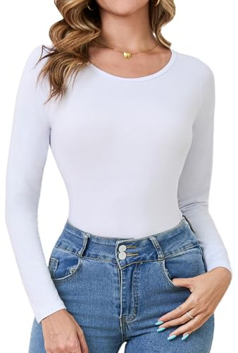 Terecey Camiseta Interior Termica Mujer de Manga Larga con Cuello Redondo Tops Deportivo de Invierno para Running Gym Crossfit