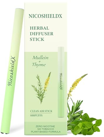 Herbal Diffuser Stick - Non Electric - Plant-Based Lifestyle Tool with Mullein, Thyme & Mint for Lung Cleasing Refreshing Oral Comfort, Up to 600 Uses