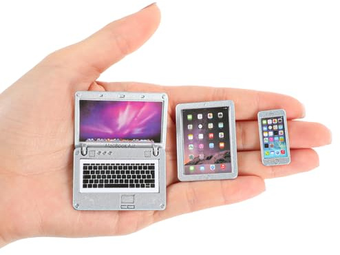 Kifmurase 3 PCS Dollhouse Mini Laptop Tablet Phone Miniature Dollhouse Accessories, 1:12 Doll House Decoration Simulation Accessories for Doll Miniatures Play Set (Silver)