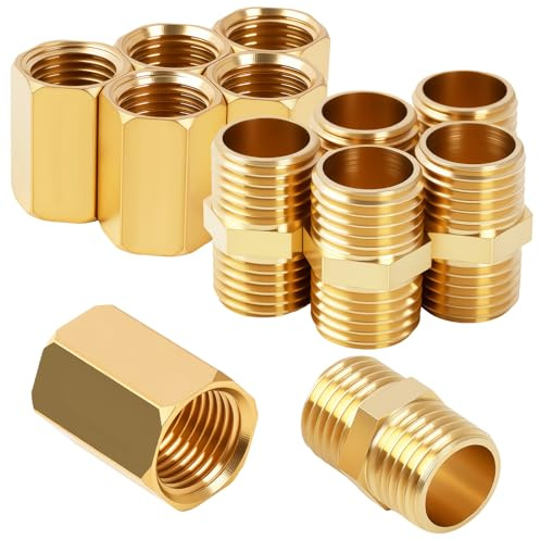 12 PCS 1/4 a 1/4 Filettatura Femmina e Maschio BSP in Ottone, 1 4 a 1 4 Filettatura Femmina e Maschio, Nipplo Doppio Filettato Esagonale per Aria, Acqua, Gas, Raccordi Idraulici