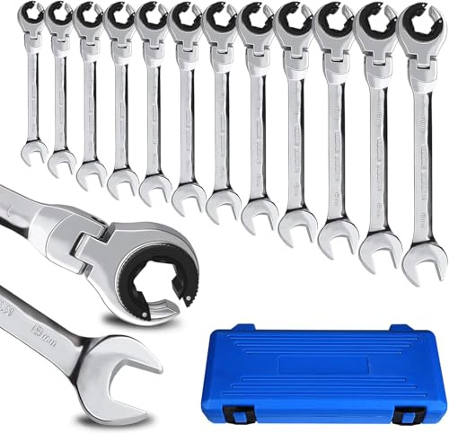 LOSCHEN Metrische Knarrenschlüssel-Kombination 12-teilig 8-19mm, metrischer Schraubenschlüssel mit 72 Zähnen, Chrom-Vanadium-Stahlrohrratsche