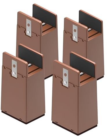 WATAOW Lot de 4 Réhausseur de Lit Robuste avec Serre-Joints Réglables, Rehausseur Meuble pour Canapés Chaises Bureaux, Chargeable Jusqu'à 200kg(Brown,10cm Raise,3.5-5cm Width)
