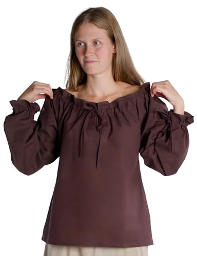 HEMAD Camicetta da donna medievale cotone S-XXL abito camicetta Modello: Gotelinde, marrone, M