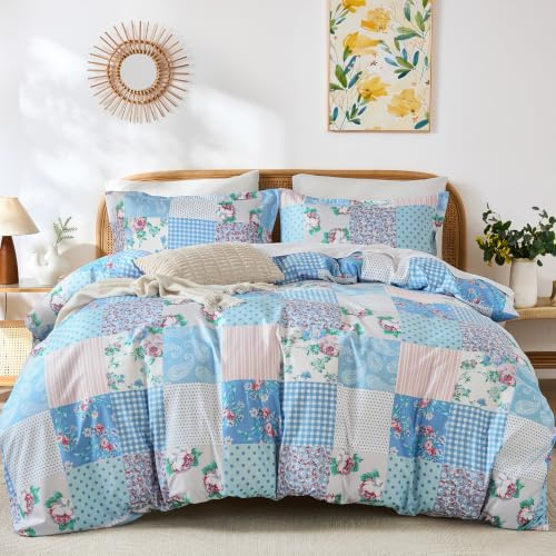 DJY Floral Patchwork Duvet Cover Double Size Soft Microfiber Bedding Set