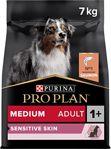 Purina PRO PLAN | Chien Adulte de Taille Moyenne | Peau Sensible | Aliment Sec pour Peaux Sensibles | Formulé Sans Blé | Favorise un Pelage Sain et Brillant | Riche en Saumon | Sac | 7 Kg