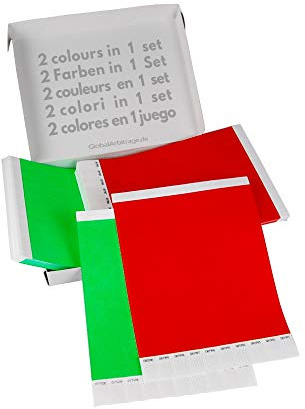 Grün+Rot Vorteilspack: 2x500 Eintrittsbänder aus Tyvek zum selbst gestalten und bedrucken von GA Event Solutions - Party Einlassbänder, Festival Armbänder für dein Event