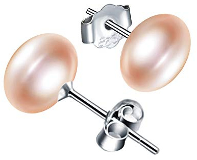 Yumilok Orecchini da donna in argento sterling 925, con perle d'acqua dolce, 8 mm, per ragazze, 8 mm, Argento sterling Zirconia cubica, Perla