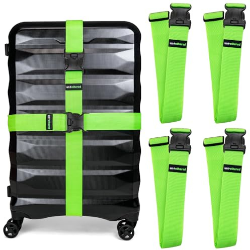 Untethered Luggage Straps | TSA-Approved Suitcase Belts with Heavy-Duty Buckles. Secure Adjustable Travel Accessories for Checked Bags. 4-Pack