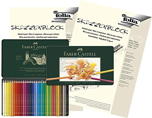 Faber-Castell - Farbstifte Polychromos, 36er Metalletui + Skizzenblöcke A4
